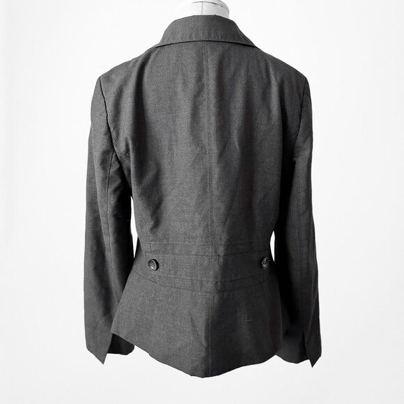 Vintage Y2K Gray Wool Blend Padded Shoulder Button Front Blazer Jacket Size 12/L - Picture 5 of 6